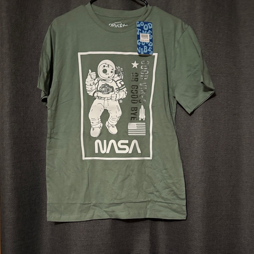 Eighty Eight Kids Short Sleeve NASA Graphic Tee in Olive Green with White Print